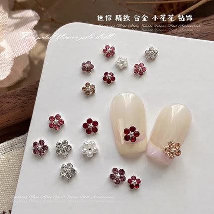 10PCS 3mm 4mm Mini 3D Nail Art Rhinestone Pearls Five-petaled Flowers Accessories For Manicure Decor Nails Decoration Supplies