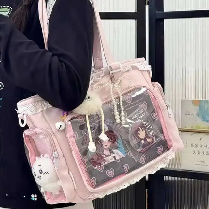 New Y2K Cute Japanese Ita Shoulder Bag Lolita Girls Transparent Tote Bag Large Capacity Crossbody Casual Bag DIY Display Handbag