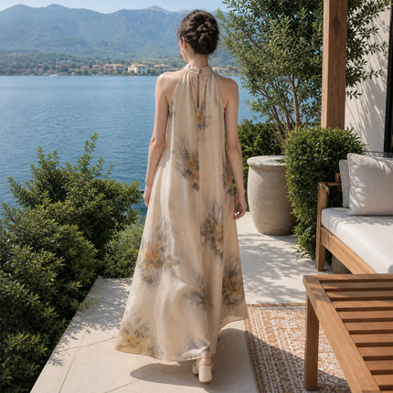 Summer Dresses 2026 Dresses for Woman Wedding Guest Dresses Maxi Dress Woman Elegant Vacation Floral Halter Chiffon Beach A Line