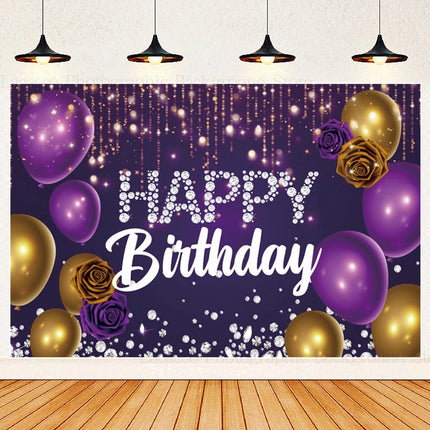 Happy Birthday Party Backdrops Black Gold Balloons Champagne Birthday Party Decor Banner Photography Background for Men Women
