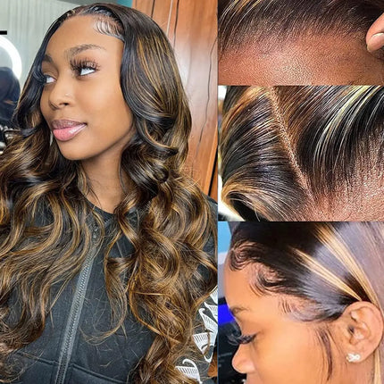 26Inch Ombre Lace Front Wig Human Hair 1B/30 Highlight Body Wave Lace Front Wigs Human Hair Pre Plucked 13x4 Hd Lace Frontal Colored Glueless Wigs Human Hair 200% Density