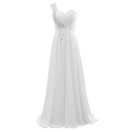 A Line Chiffon One Shoulder Bridesmaid Dresses Crystals Beading Pleat Elegant Wedding Party Formal Prom Evening Corset Back