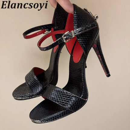 2025 Super High Heels Leather Sandals Women Open Toe High Heel Party Shoes Summer Ankle Strap Women's Gladiator Sandalias Mujer