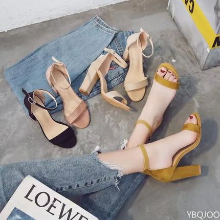 Ladies Large size Sandals Summer Fashion hollow out Women high heels Comfort suede fish mouth sandals Casual buckle female pumps
