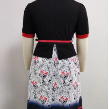 5XL 6XL Plus Size Mom Dress O Neck Flower Print Midi Dresses Bodycon High Waist African Clothes Women Vestidos Ladies Robe Femme