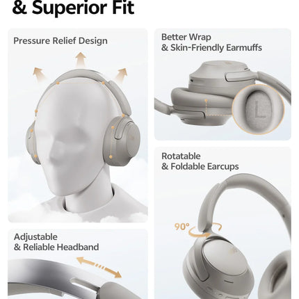 QCY H3S Over Ear Headphone Hi-Res LDAC Spatial Sound Headset H3S -56dB Adaptive ANC Wireless Earphone Bluetooth 6.0 102Hrs