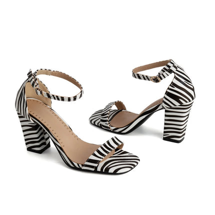 Women Patent Leather Block Heel Sandals, Open Toe Ankle Strap 8.5cm High Heels Multicolour Plus Size 32-54 Party Shoes M2011-1