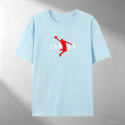 Men Pure Cotton T Shirt JORDAN Red Basketball Silhouette Print Short Sleeve Tops Casual Streetwear Sporty Summer Fashion T-shirt