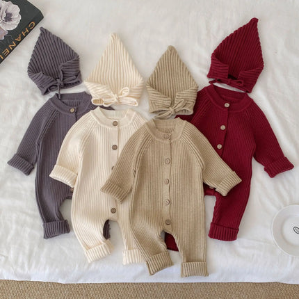 Ins Newborn Baby Clothes Autumn and Winter Baby Solid Color Knitted Crawling Clothes Baby Spring and Autumn Jumpsuit