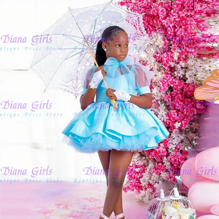 Customized Gorgeous Pink Flower Girl Dress Layered Wedding With  Decoration And Shiny Tulle Satin Tutu Birthday Evening Dress