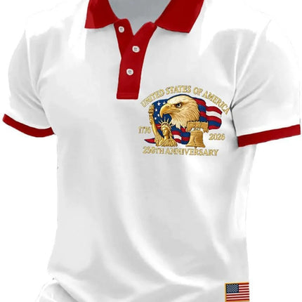 Trendy Patriotic USA 250th Anniversary Polo Shirt Men 3D Print Brush Stroke USA Flag Short Sleeve Casual Top For Independence