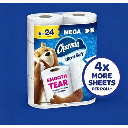 ICUTE-Charmin Toilet Paper Ultra Soft, 6 Mega Rolls