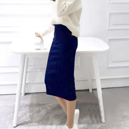 Summer Women Black Skirts Sexy Chic Pencil Skirts 2025 Slim Fit Female Faldas Wool Rib Knit Long Package Hip Split Waist Skirt