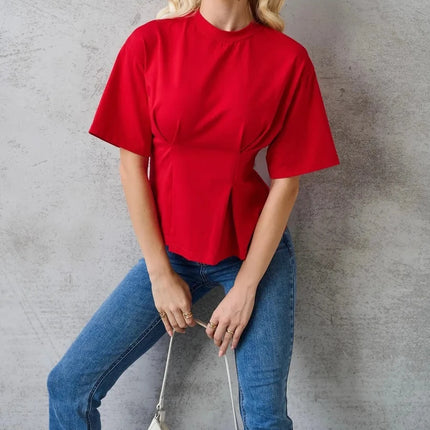 T-shirt for Women Comfortable Round Neck Solid Color T Cross-border European and American Best-selling Design