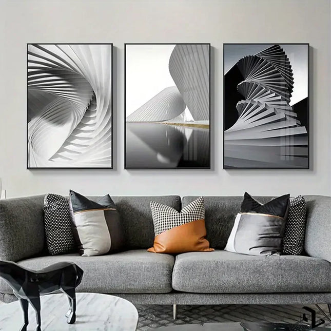 3 pcs modern minimalist home decoration paintings, abstract creative architecture, black and white geometric canvas paintings, f