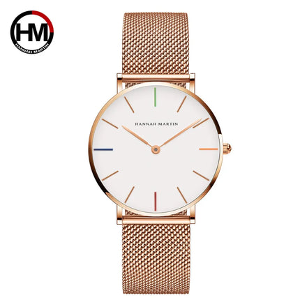 HANNAH MARTIN Women Watch Nordic Minimalist Japan Quartz Movement 3Bar Waterproof Women 36mm Full Rose Gold Dropshipping Watches