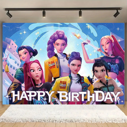Kpop Theme Girl's Birthday Party Decoration Backdrop Pink Demons Kids Birthday Party Supplies Decor Banner Background Photo Prop