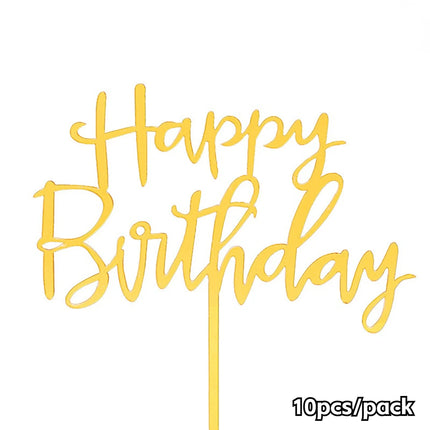 10pcs gold acrylic Happy Birthday cake toppers with birthday letters and decorations