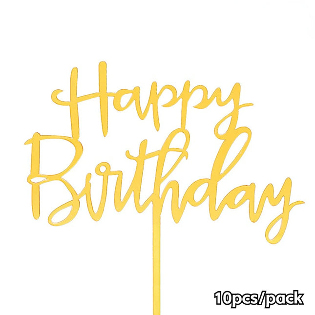 10pcs gold acrylic Happy Birthday cake toppers with birthday letters and decorations