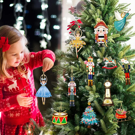 12Pcs/Set Wooden Nutcracker Puppet Pendant Christmas Nutcracker Soldier Pendant Christmas Tree Hanging New Year Home Decoration