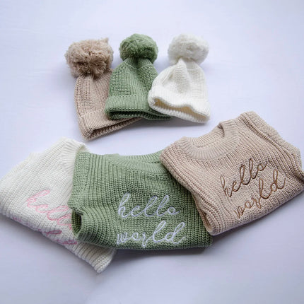 Baby Outfit Hello World Knitting Newborn Photography Romper Hat Baby Sweater Photo Shooting