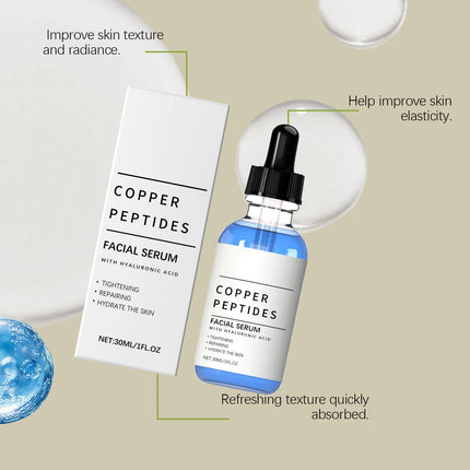 Copper Peptide Serum Hyaluronic Acid Tighten Skin Barrier Repair Deep Hydration Antioxidant Sensitive Dry Skin Face Serum 30ml
