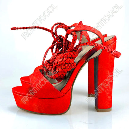 Olomm Handmade Women Summer Platform Sandals Ankle Strap Block Heel Open Toe Pretty 9 Colors Dress Party Shoes US Size 5-13