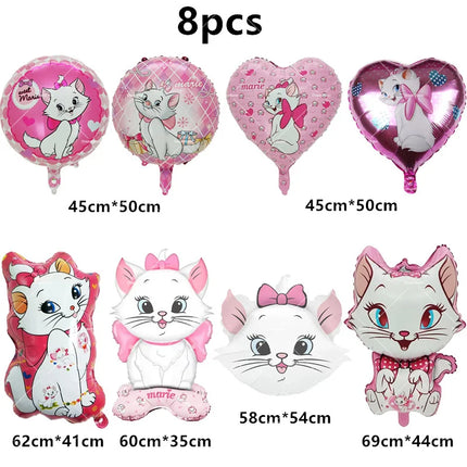 Marie Cat Balloons The Aristocats Party Decoration Cartoon Princess Happy Birthday Banner Tableware Pet Cake Topper Background