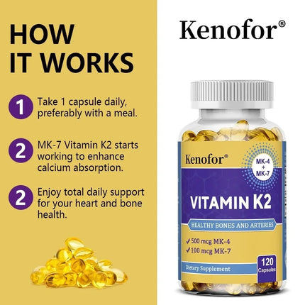 Vitamin K2 Supplement - Supports Bone Density, Teeth, Skin, Heart Health and Immunity, Non-GMO, 120 Capsules