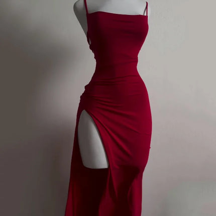 Sexy Backless Lace Up Long Dress Women Split Sleeveless Bodycon Party Club Evening Dresses High Street Female Suspender Robes