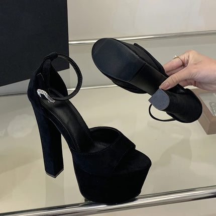 Liyke Model Show Sexy Extreme High Heels Chunky Platform Sandals Women Fashion Crystal Buckle Peep Toe Stripper Pole Dance Shoes