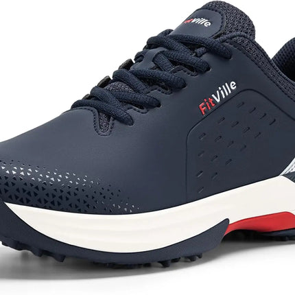 FitVille Wide Toe Box Men'S Golf Shoes Waterproof, Professional No-Slip Spiked Sport Shoe With Arch Support For Wide Feet