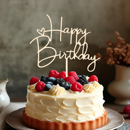 NUBECOM Happy Birthday Cake Topper Birthday Cake Decoration With Lettering & Heart Accents Happy Cake Toppers for Birthdays
