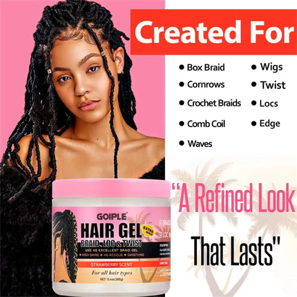 Extreme Hold Hair Gel Strawberry Non-Sticky Hair Wax,All Day Styling Braid Gel for Smooth Out Edges and Frizz with Comb Nightcap