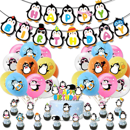 Happy Birthday Cake Topper Penguin Hat Snowflake Anniversary Cupcake Toppers Baking DIY Party Flag Baby Shower Cake Decor