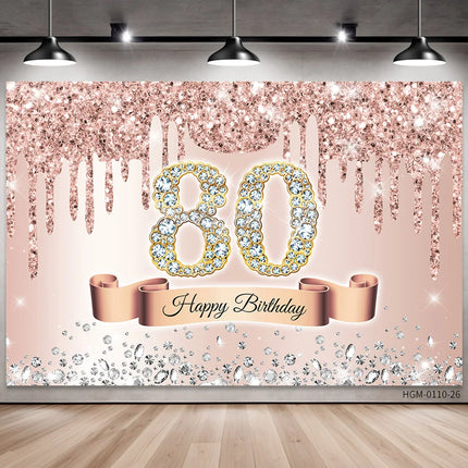 Rose Golden Happy 18th Birthday Party Backdrop Glitter Diamond Birthday Background Girl Sweet Birthday Party banner photography