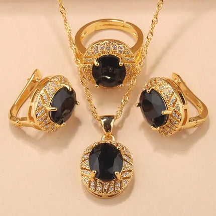 SGIAWETA-4pcs  Sterling Silver/18K Gold Plated Fashion Wedding Jewelry Set, Colorful Cubic Zirconia Earrings, Pendant, Ring, Bridal Accessories, Christmas, Thanksgiving, Birthday Gift For Women-birthdaygift