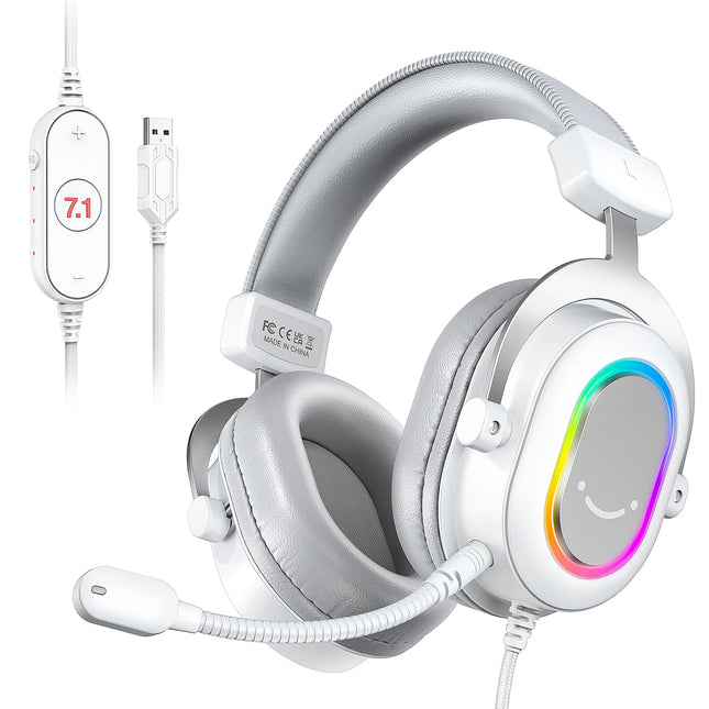 FIFINE USB Gaming Headset with 7.1 Surround Sound/Line Control/3EQ Mode,RGB Headphone with Mic,Plug and Play,for PC/PS5 -H6