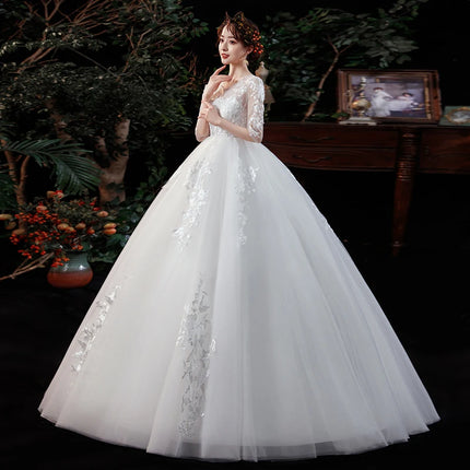 Luxury Customized Wedding Dress New Bride Large Size Long Sleeve Wedding Dresses Embroidery Lace Up Ball Gowns Vestido De Noiva