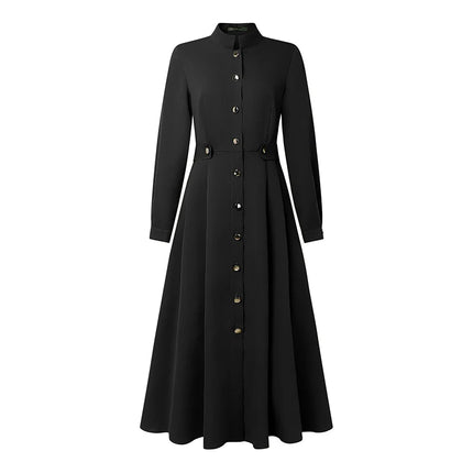 Women's Elegant Midi Dresses Plus Size Casual Mock Neck Long Sleeve Button Up A-Line Long Dress ZANZEA Autumn Woman Clothing 5XL