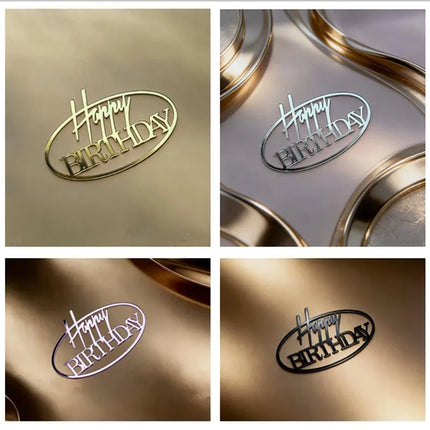New Side Happy Birthday Cake Toppers Decoration Gold Acrylic Kids Birthday Party Cake Topper for Baby Shower Gift Baking Supplie