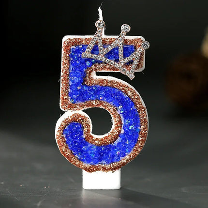 Blue Crown Sparkle Number Birthday Candles - Digital Cake Decoration for Halloween Party Supplies & Luxury Memories