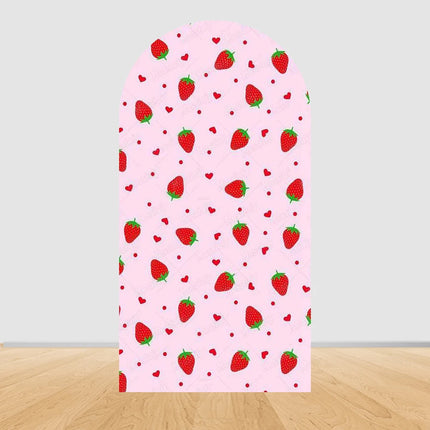 Pink Strawberry Arch Backdrop Cover Berry First 1st Birthday Party Custom Girl Baby Shower Background Decoration Personalized