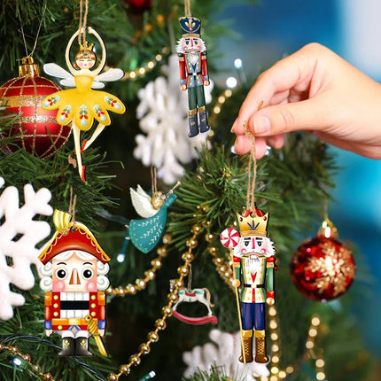 12Pcs/Set Wooden Nutcracker Puppet Pendant Christmas Nutcracker Soldier Pendant Christmas Tree Hanging New Year Home Decoration