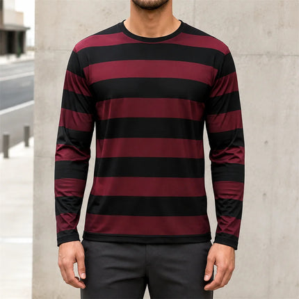 Autumn Daily Casual Stripe Long Sleeve T-shirt For Men 3D Print Contrast Color Design Round Neck T Shirts Basic Versatile Styles