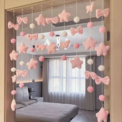 Bow Heart Shaped Curtain Partition Romantic Pink Tassel Door Curtain Living Room Divider String Partition Window Valance Decor