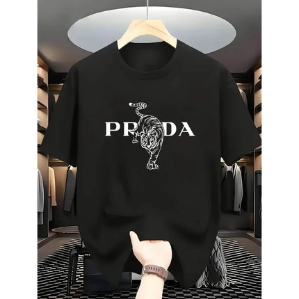 2025 Men's Luxury Graphic Print T-shirt Black White Contrast Short Sleeve Breathable  Summer Fashion Top