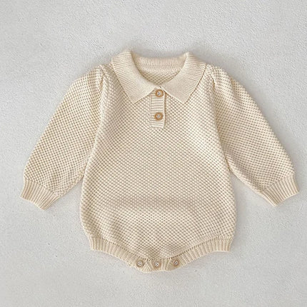 2025 New Autumn 0-24M Children Clothes Newborn Baby Girls Knitted Bodysuits Long Sleeves Lace Splice Korean Style Climbing Suit