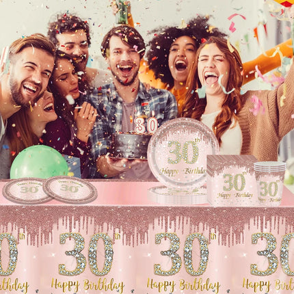 30th Birthday Party Supplies Plates Napkins Cups Tablecloth Rose Gold Number 30 Balloon Women Her Happy 30th Birthday Decoration