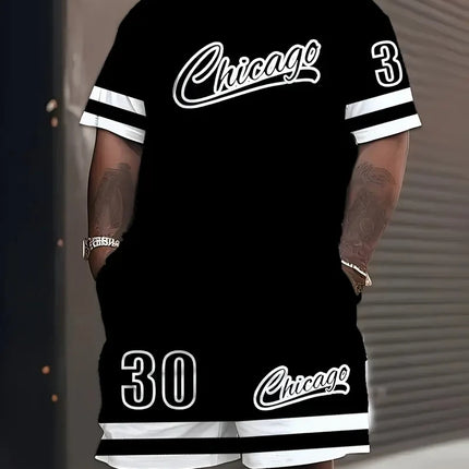Men's Sports Short Sleeve Top Shorts Set Plus Size Breathable Basketball Sports Clothing Letter Print T-shirt Shorts 2-piece Set